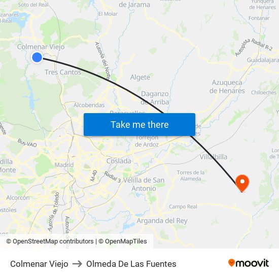 Colmenar Viejo to Olmeda De Las Fuentes map