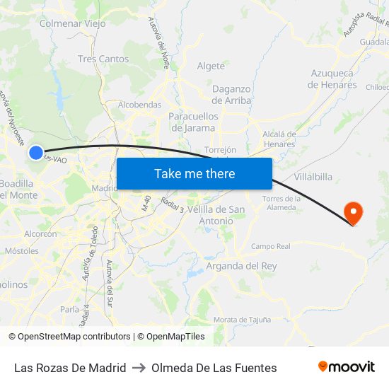 Las Rozas De Madrid to Olmeda De Las Fuentes map