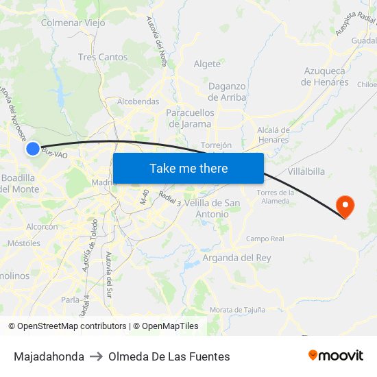 Majadahonda to Olmeda De Las Fuentes map