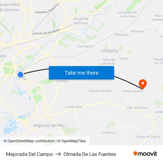 Mejorada Del Campo to Olmeda De Las Fuentes map
