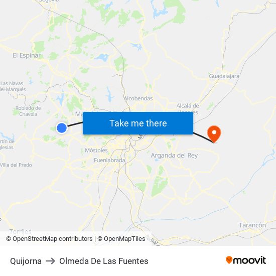 Quijorna to Olmeda De Las Fuentes map