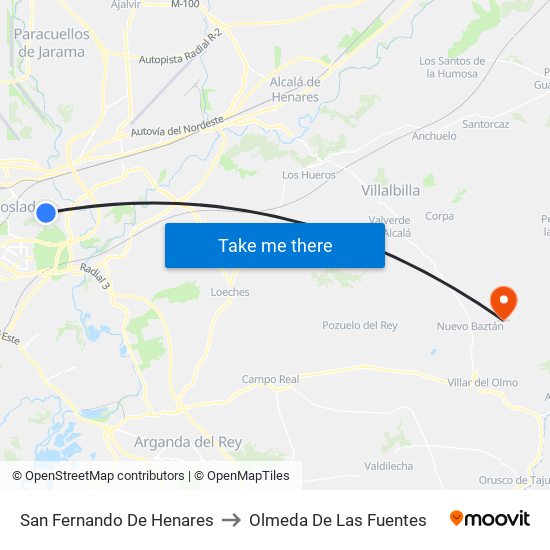 San Fernando De Henares to Olmeda De Las Fuentes map