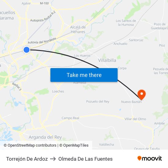 Torrejón De Ardoz to Olmeda De Las Fuentes map