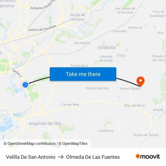 Velilla De San Antonio to Olmeda De Las Fuentes map