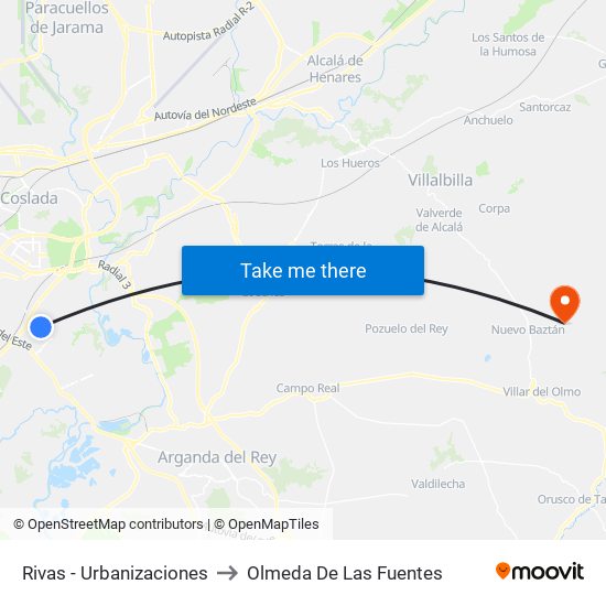 Rivas - Urbanizaciones to Olmeda De Las Fuentes map