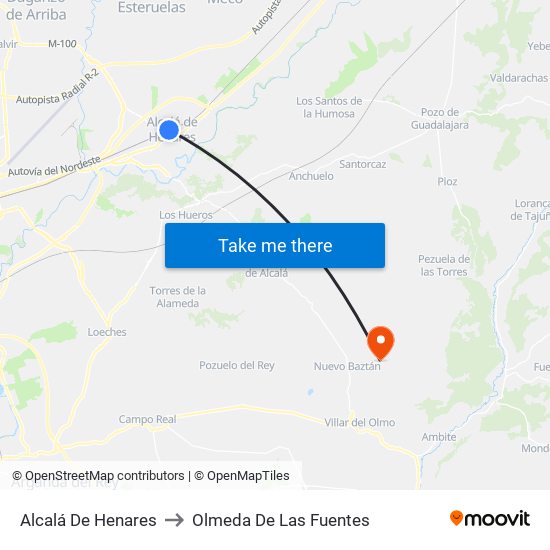 Alcalá De Henares to Olmeda De Las Fuentes map
