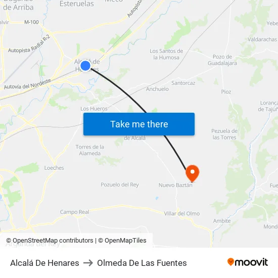 Alcalá De Henares to Olmeda De Las Fuentes map