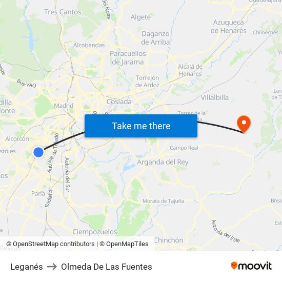 Leganés to Olmeda De Las Fuentes map