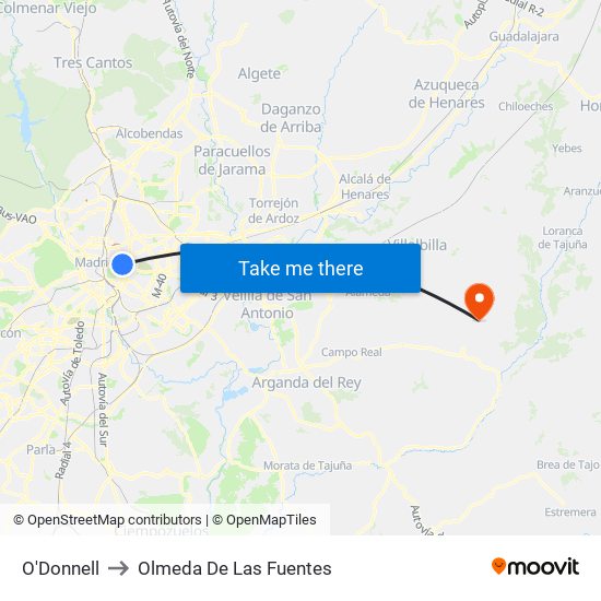 O'Donnell to Olmeda De Las Fuentes map