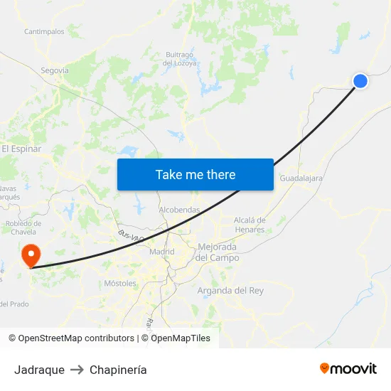 Jadraque to Chapinería map
