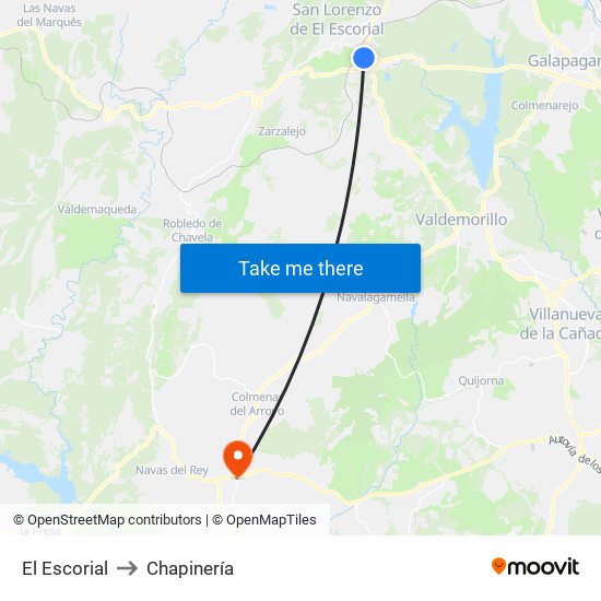 El Escorial to Chapinería map