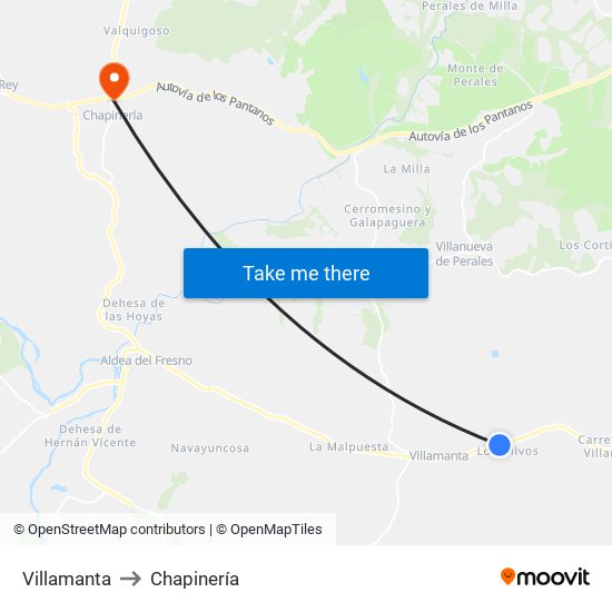 Villamanta to Chapinería map