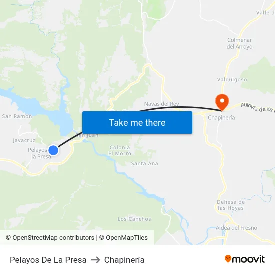 Pelayos De La Presa to Chapinería map