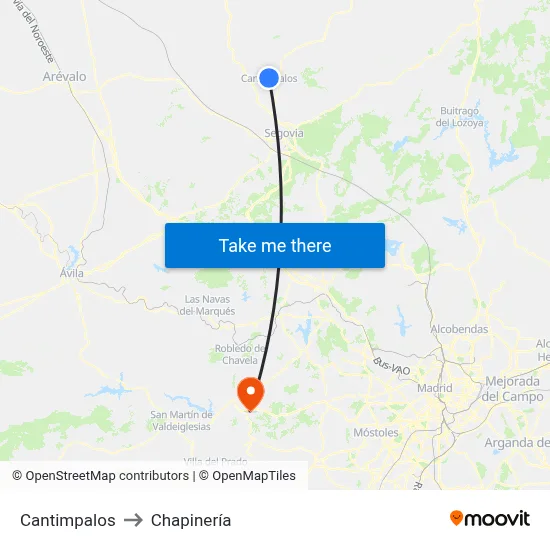 Cantimpalos to Chapinería map