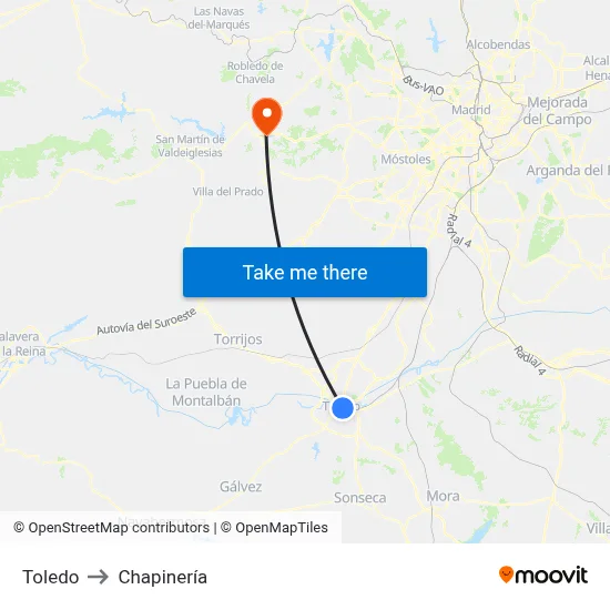 Toledo to Chapinería map