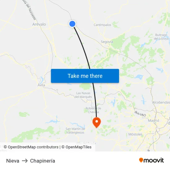 Nieva to Chapinería map