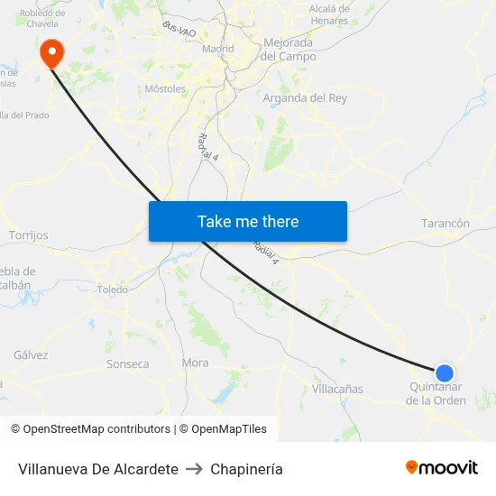 Villanueva De Alcardete to Chapinería map