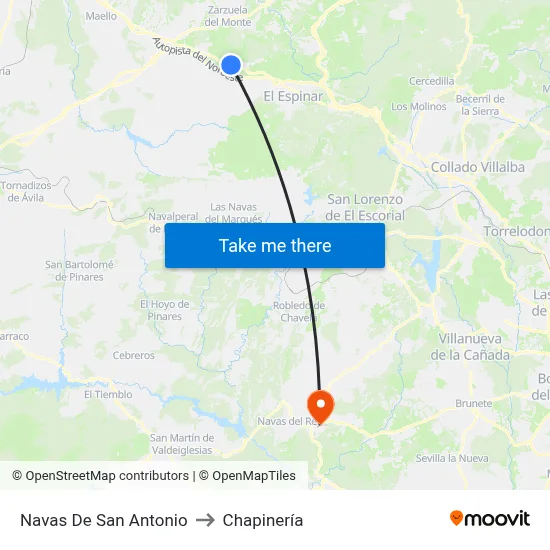Navas De San Antonio to Chapinería map