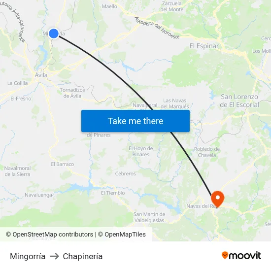 Mingorría to Chapinería map