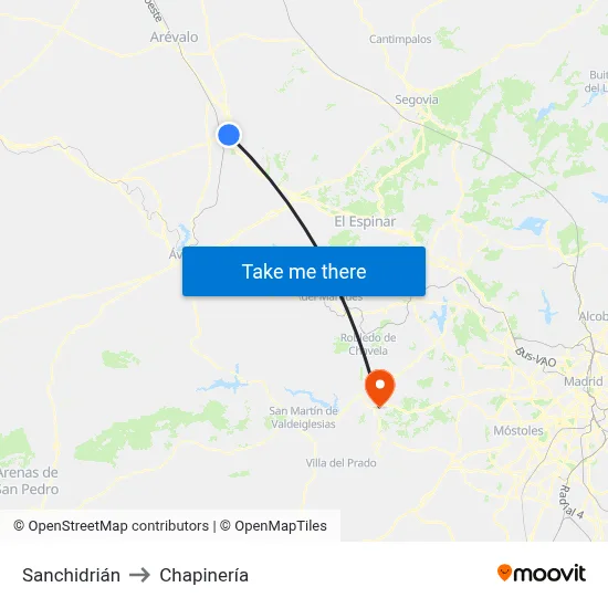 Sanchidrián to Chapinería map