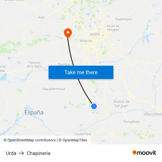 Urda to Chapinería map