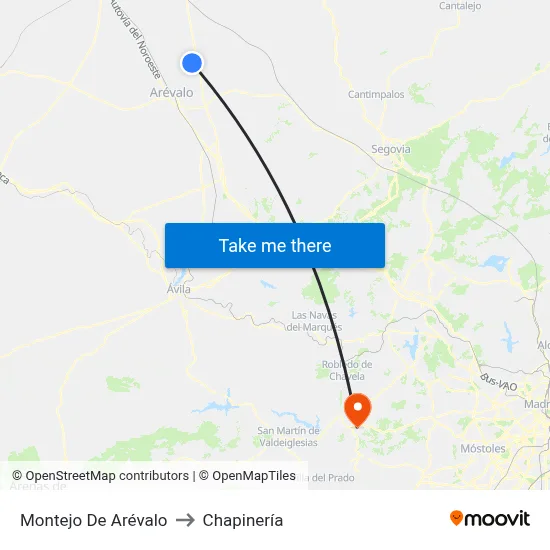 Montejo De Arévalo to Chapinería map