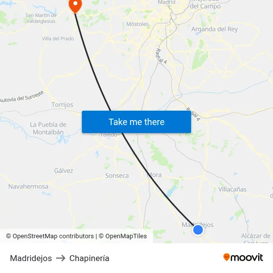 Madridejos to Chapinería map