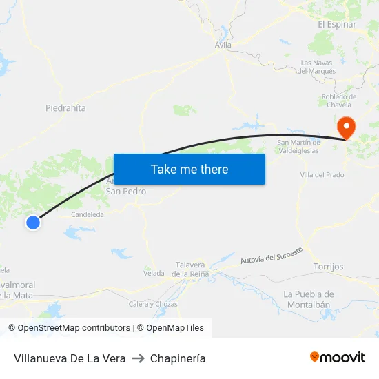 Villanueva De La Vera to Chapinería map