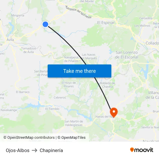 Ojos-Albos to Chapinería map
