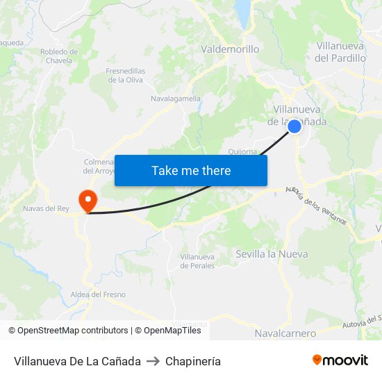 Villanueva De La Cañada to Chapinería map