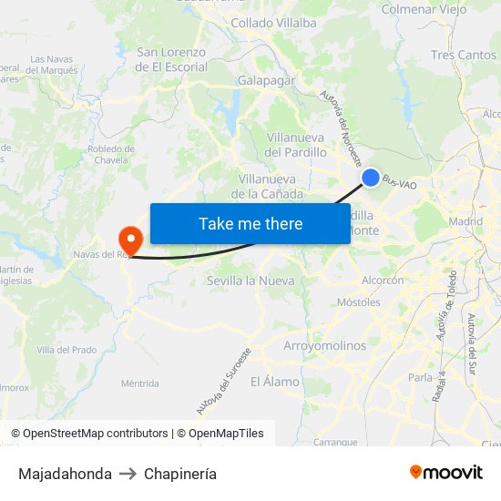 Majadahonda to Chapinería map