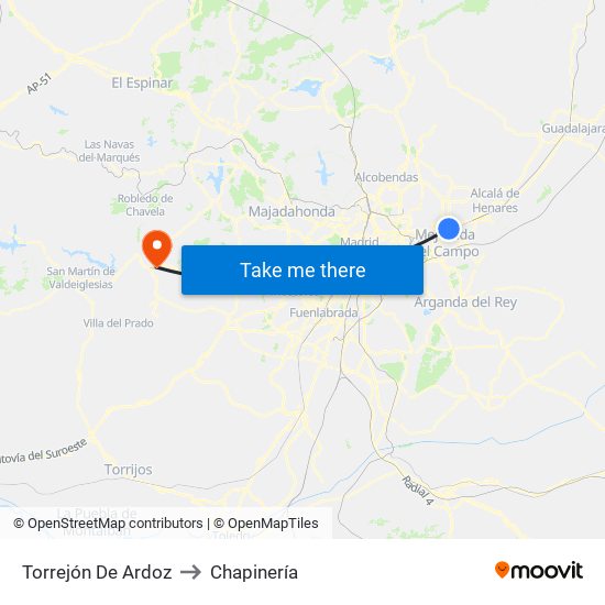 Torrejón De Ardoz to Chapinería map