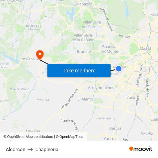 Alcorcón to Chapinería map