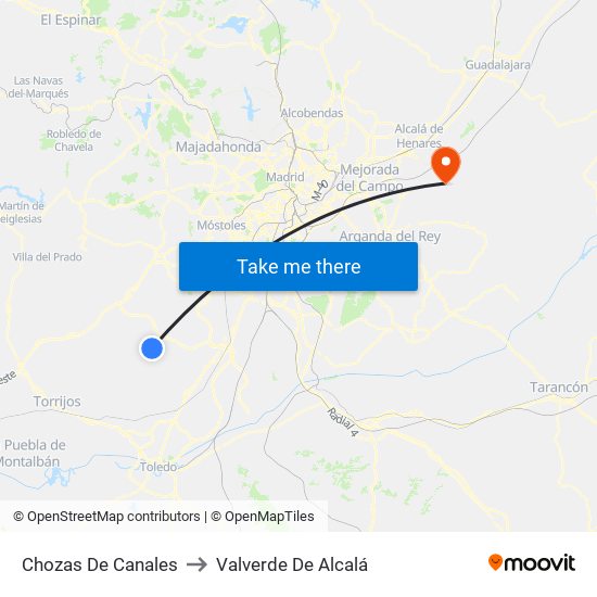 Chozas De Canales to Valverde De Alcalá map