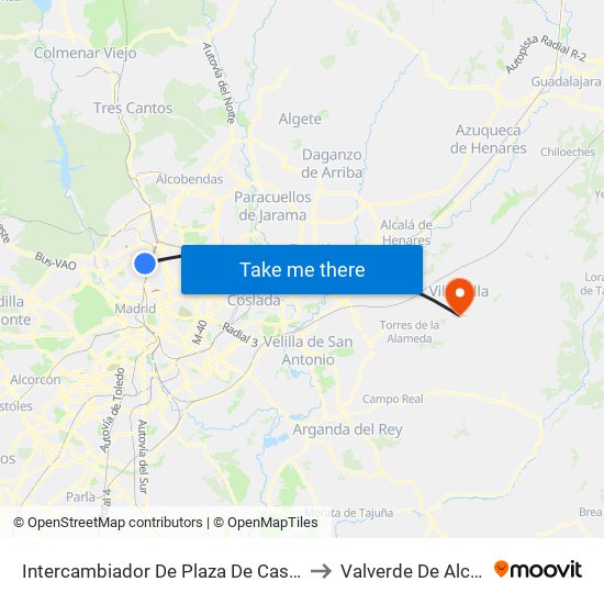 Intercambiador De Plaza De Castilla to Valverde De Alcalá map