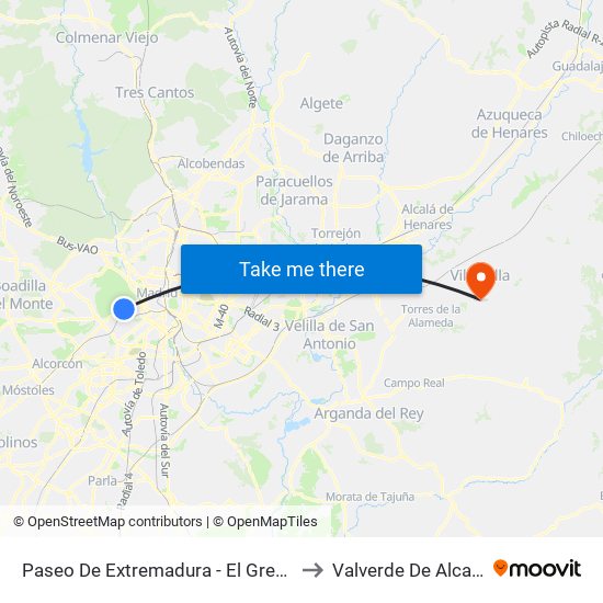 Paseo De Extremadura - El Greco to Valverde De Alcalá map
