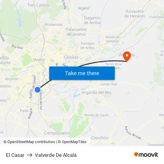 El Casar to Valverde De Alcalá map