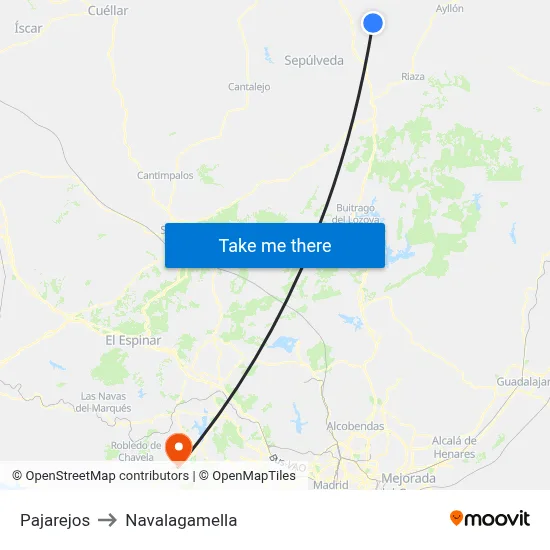 Pajarejos to Navalagamella map