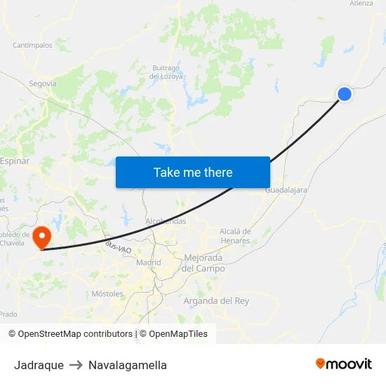 Jadraque to Navalagamella map