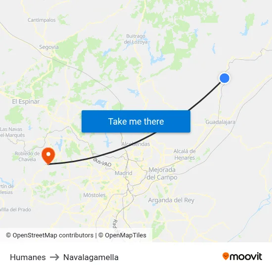 Humanes to Navalagamella map