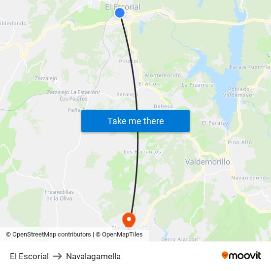 El Escorial to Navalagamella map