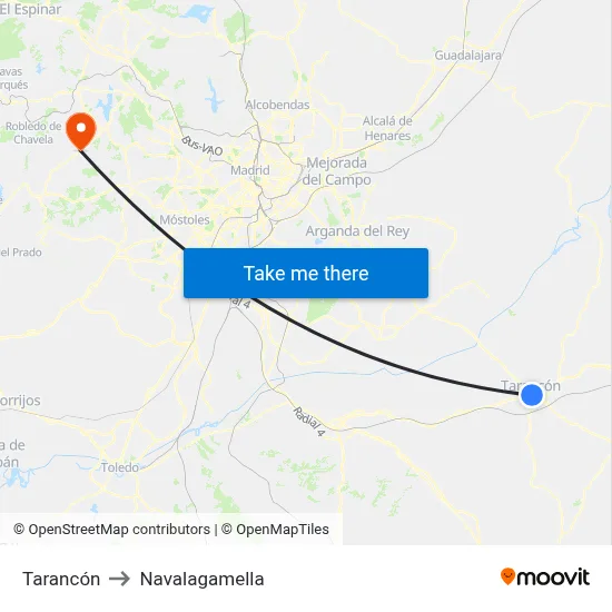 Tarancón to Navalagamella map