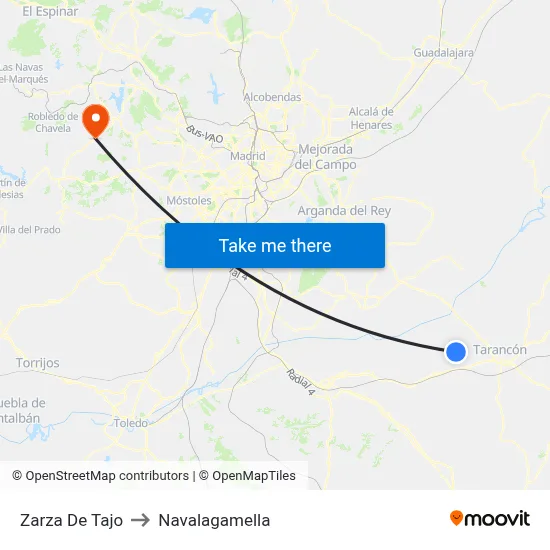 Zarza De Tajo to Navalagamella map