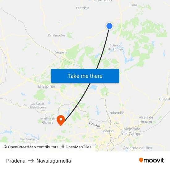 Prádena to Navalagamella map