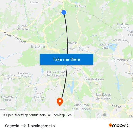 Segovia to Navalagamella map