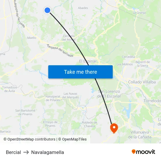 Bercial to Navalagamella map