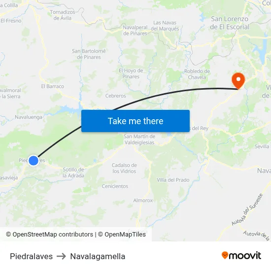 Piedralaves to Navalagamella map