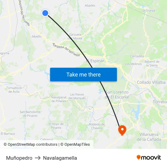 Muñopedro to Navalagamella map