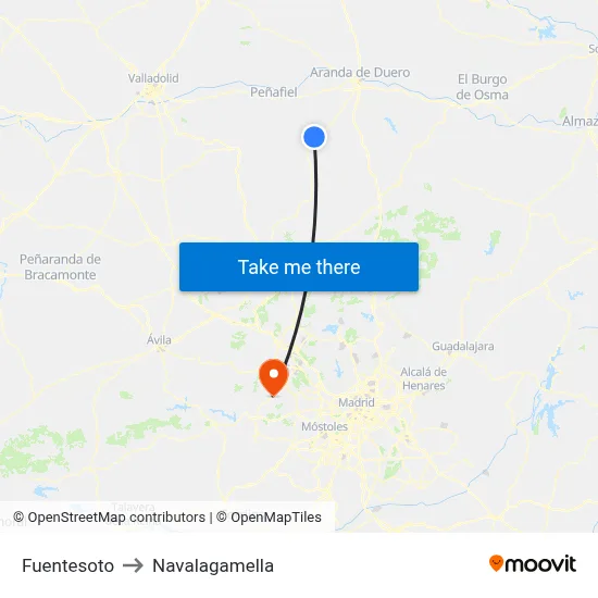 Fuentesoto to Navalagamella map