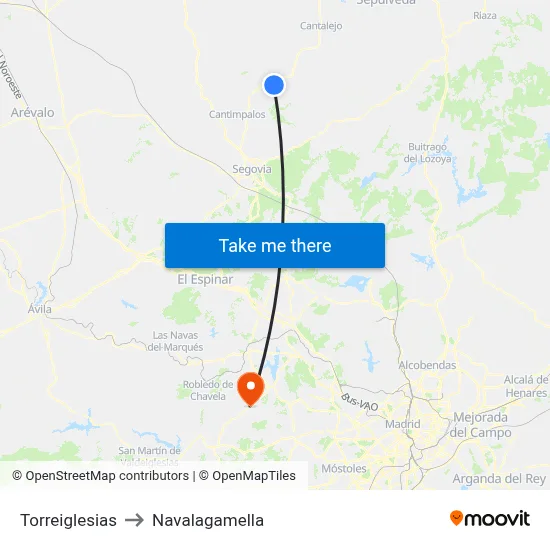 Torreiglesias to Navalagamella map